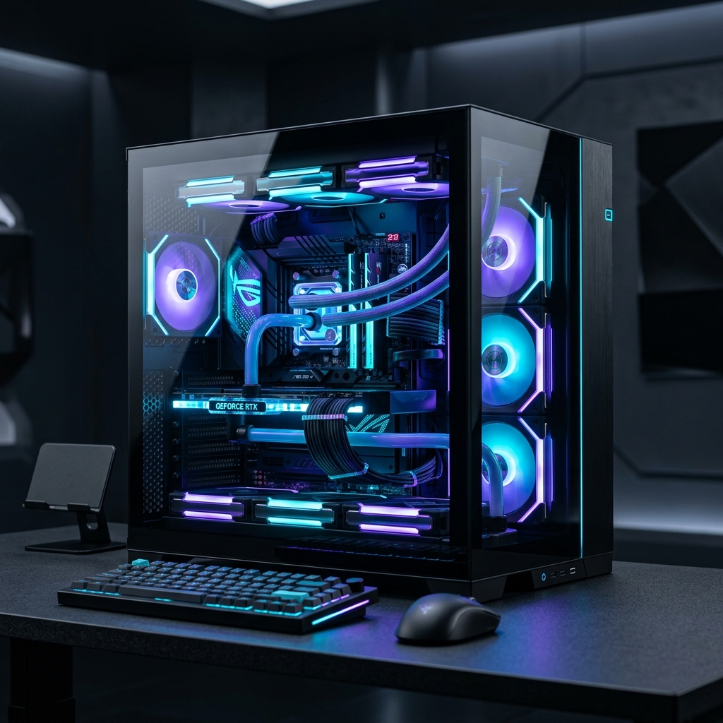 Premium custom PC build with glowing LEDs